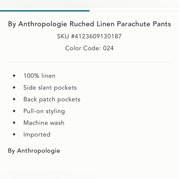 NWT Antropologie Ruched Linen Parachute Pants L - Picture 7 of 8